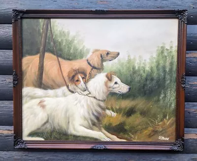HUNTING DOGS FRAMED OIL PAINTING ON BOARD Signed By The Artist  • £135