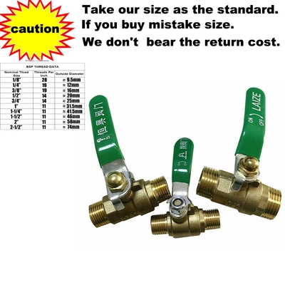£6.50 • Buy Brass Ball Valve Lever Handle Male X Male Plumbing Tubing Switch BSP 1/4  - 1/2 