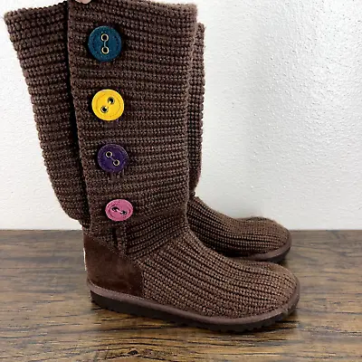 UGG Big Girls Youth Boot Size 5 Classic Cardy Sweater Knit Fold Over Button 1967 • $41.33