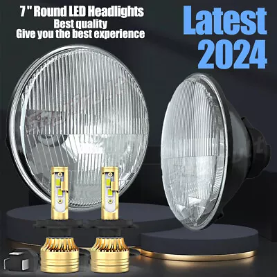 Pair 7  Inch Round LED Headlights Hi/Lo Beam Chrome For Chevy C10 C20 C30 • $106.68