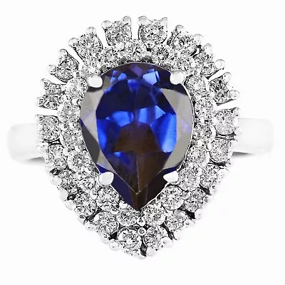 3.15Ct Pear Cut 100% Natural Blue Tanzanite Women's Ring In 925 Sterling Silver • £0.01