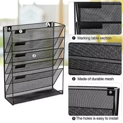 Wall File Mail 5 Tier Wall Mesh In Tray Hanging Magazine Organiser Holder • £13.99