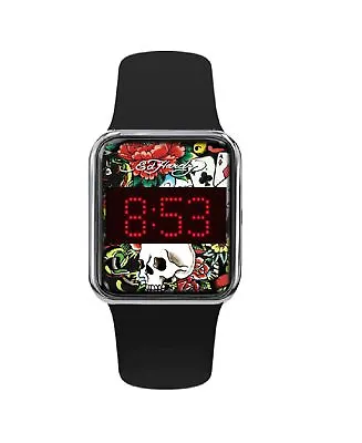 Ed Hardy Men's Matte Black Silicone Strap Watch 45mm • $24.99