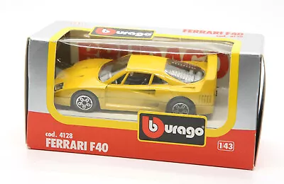 Diecast Model Car - Bburago No. 4128 - Ferrari F40 - 1:43 Scale -Yellow - Boxed • £11.51