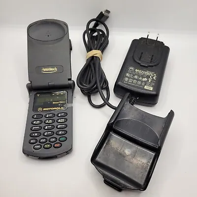 Motorola StarTAC Flip Phone Black 80062WNBPA & Belt Holder & Charger Powers On • $39.99