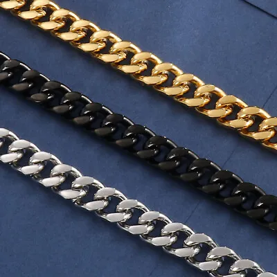 12mm 15mm Silver Gold Black Plated Stainess Steel Curb Cuban Link Chain Necklace • $16.14