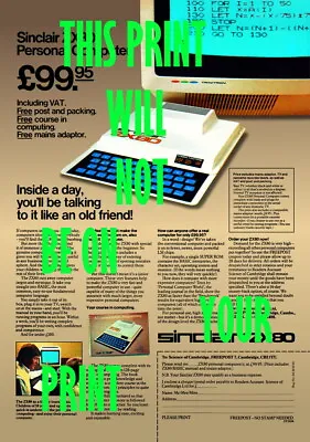 Sinclair ZX80 Magazine Advert A3 Poster On 270gsm Ilford Galerie Paper • £19.95