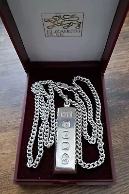 Vintage Sterling Silver Ingot Pendant 20 Or 51cm Chain 47Gram.Sheffield 1977 • $42.94