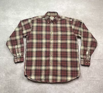 LL Bean Flannel Shirt Men's Medium Red/Brown Plain Outdoor Button Up Shirt • $19.75