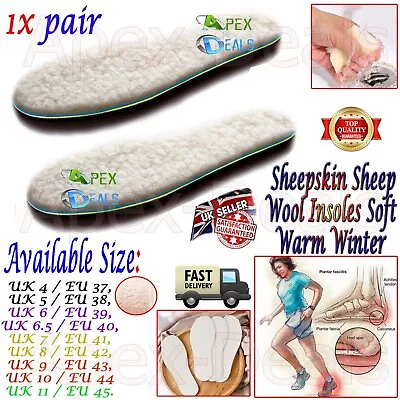 Wool Sheepskin Insoles Thick Fluffy Inner Soles Shoes Boots Inserts Warm Winter. • £3.79