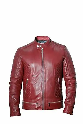 Men's Stylish Maroon Biker Jacket  Real Lambskin Leather Motorcycle Jacket Coat • $107.94