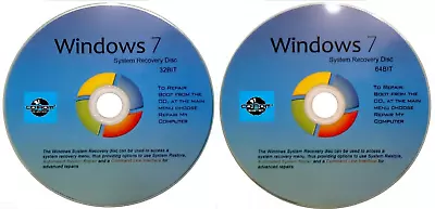 Win 7 32 & 64 Bit System Recovery Software Disc's - 2023 X 2 -NEW • $4.95