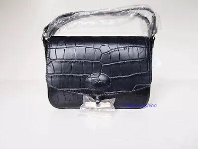 NWT Longchamp Roseau Leather Crossbody Bag Black Croc Embossed AUTHENTC • $385.20