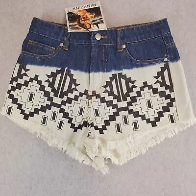 Minkpink Denim Shorts Womens Size S Cut Off Geometric Print Native American • $15.86