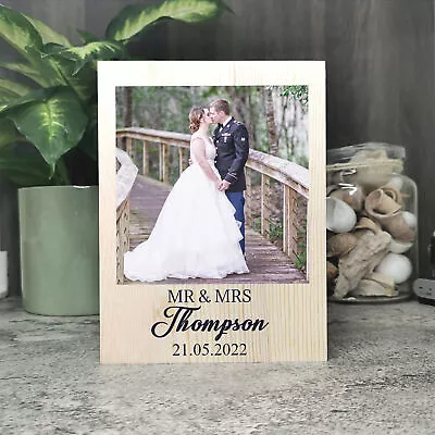 £9.99 • Buy Personalised Wedding Anniversary Gift Photo Block Wood Frame Mr & Mrs Home Decor