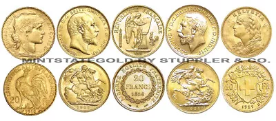 Set Of 5 European Gold Bu Coins 1 Angel 1 Rooster 1 Helvetia & 2 Sovereigns • $2844.95