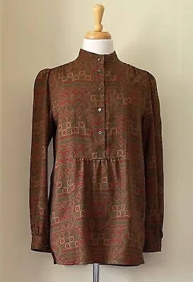 Miu Miu US 6 EU 42 Green/Brown Geometic Wool Blouse Shirt Top Long Sleeve • $64.40