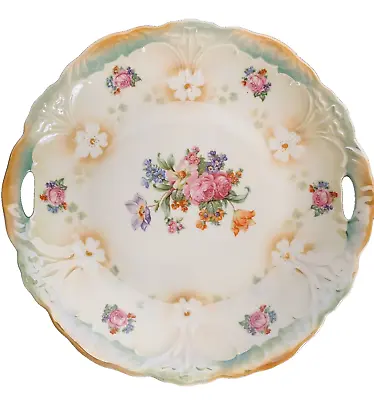 Bavaria Floral Roses 9.5In Double  Handled Cake  Serving Plate Vintage • $10.97