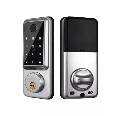 Silver Wifi Smart Door Lock Front Deadbolts APP Fingerprint Card Keyless Digital • $94.80