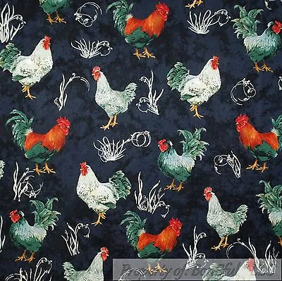 BonEful Fabric FQ Cotton Quilt Black Farm Red Rooster Feather Green Chicken Bird • $12.50