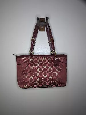 Coach Gallery Signature 3 Color Lurex Tote Bag Purse Maroon & Gold • $40