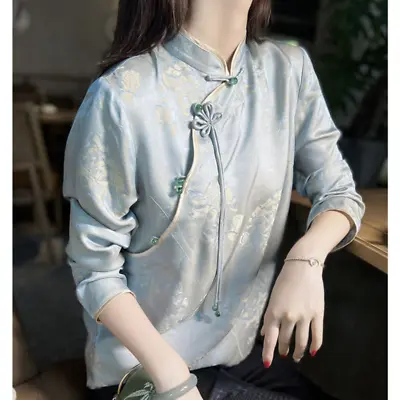 Lady Faux Silk Shirt Vintage Satin Tops Chinese Frog Buttons Tang Blouse Ethnic • $34.74