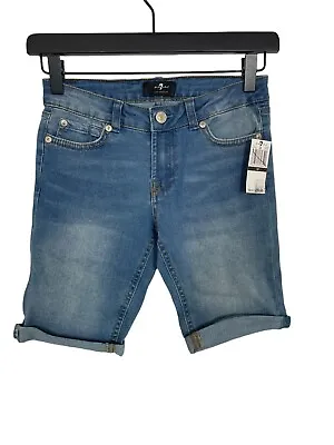 7 For All Mankind Girls Cuffed Bermuda Shorts Medium Wash Size 10 NWT • $13.99