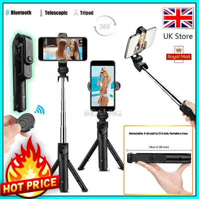 Selfie Stick Bluetooth Remote Monopod Phone Holder Tripod For IPhone Samsung • £7.69