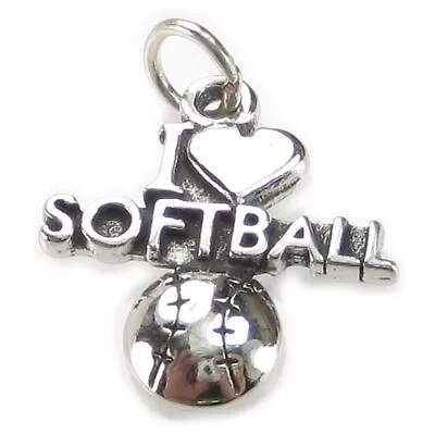 I Love Softball Sterling Silver Charm .925 X 1 Soft Ball Charms_ • $34.18