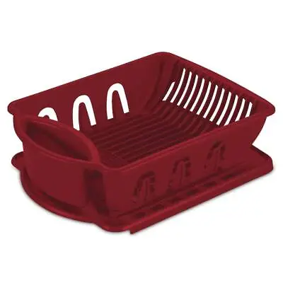 Sterilite 2 Piece Sink Drainboard Set Dish Drainer Dry Rack 0621 Plastic Red • $24.95