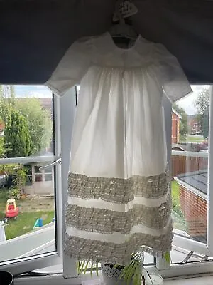 £5 • Buy Vintage Baby Christening Gown Long Ivory Dress 0-6 Months Ruffles