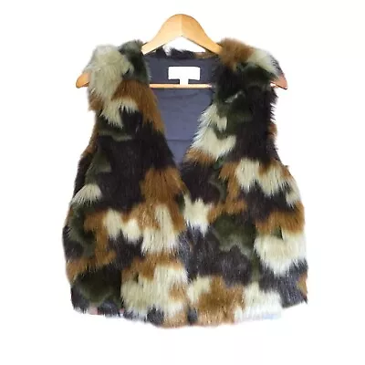 Michael Kors Women's Faux Fur Fuzzy Soft Camo Vest Sleeveless V-Neck Size Large • $50
