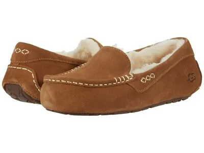 Women's Shoes UGG ANSLEY Suede Moccasin Slippers 1106878 CHESTNUT Women's Size 8 • $74.95