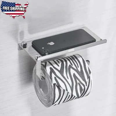 $6.93 • Buy Stainless Steel Toilet Paper Holder With Storage Shelf Wall Mounted Rack
