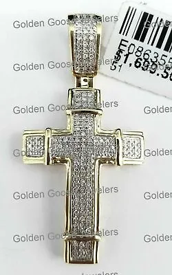 Sale Real 10K Yellow Gold Genuine Diamond Bling Ice Cross Pendant Charm Men Man • $449.99