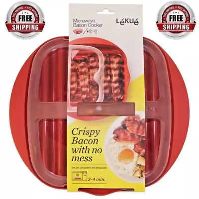 Lekue Microwave Bacon Maker/Cooker With Lid Red 11.02  L X 9.8  W X 2.3  H NEW • $20