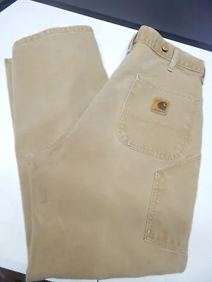 Vintage Carhartt Mens Work Pants Tan WU0306 Suspender Buttons 38x32 • $36.99