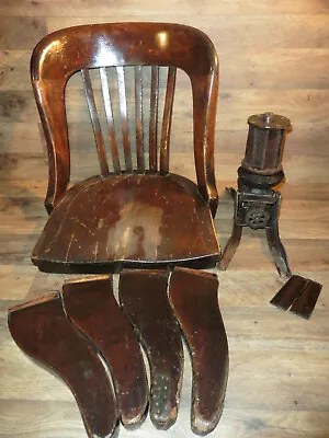 Antique Ford & Johnson Office Chair Wood Banker Swivel Rolling 1910's • $149.99