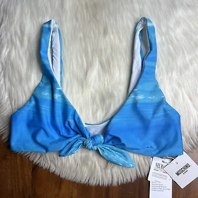 Moschino Women's Size US Large / IT 4 Blue Water Print Tie Front Bikini Swim Top • $28.95