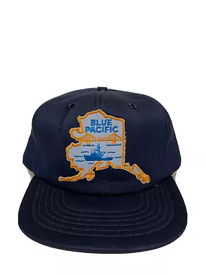 NEW Vintage BLUE PACIFIC Patch Navy Blue SnapBack Trucker Hat Foam M-L • $19.99