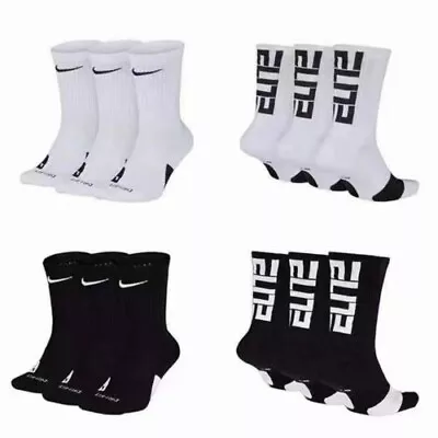 3 Pairs Nike Elite Basketball Crew Socks SIZE 40-46 Sportswear Black/ White • $29.99