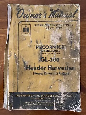 Owner’s Manual McCormick International GL-200 Header Harvester Farming ?1951 • $45
