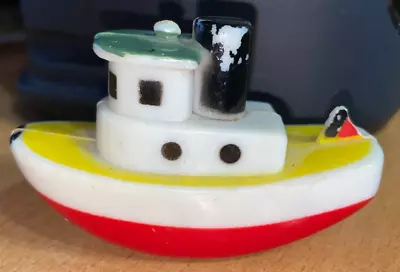 VINTAGE 1950s TOY HARD PLASTIC TUG BOAT | HONG KONG 3  | SUPER CUTE FLOAT TESTED • $14.99