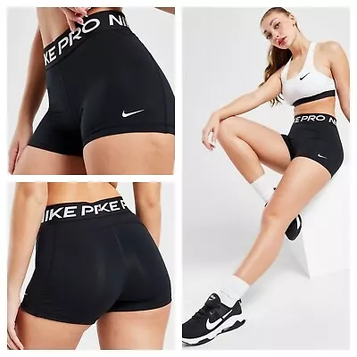 Nike Pro Womens Shorts Sports Dri-fit 3  Gym Activewear Xs To Xl Uk • £19.89