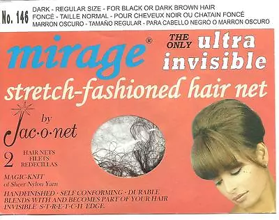 Jac-O-Net 146 Mirage Ultra Invisible  Hair Net Retro Very Thin Black Brown  • $3.79