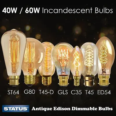£7.99 • Buy E27 B22 E14 Vintage Antique Style Bulb Edison Industrial Filament Dimmable Bulbs