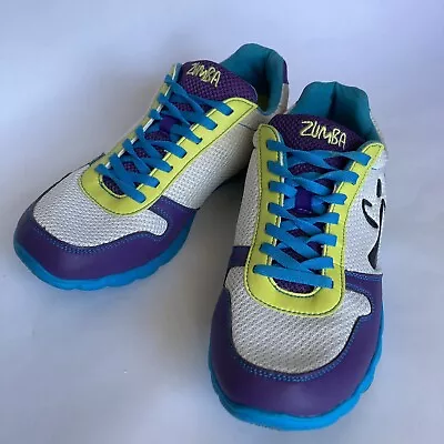 Zumba Shoes Fitness Z1 Sneaker Women's 10 Dance White Purple Blue Yellow • £25.99