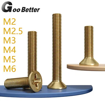 M2 M2.5 M3 M4 M5 M6 Brass Countersunk Head Phillips Bolts Flat Head Screws • £1.19