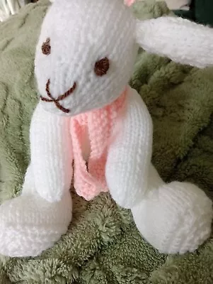 Easter Collection Hand Knitted  Toy Rabbit White With Pink Scarf 24 Cm  • £6