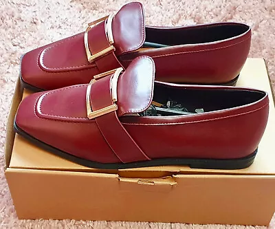 J D Williams Burgundy Faux Leather Buckle Slip On Flat Shoes Size 7 EEE Fit BNIB • £8.95